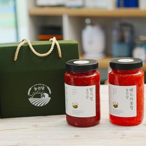 선물박스 수제청 과일청 딸기청+레드자몽청 600g 800g 에이드 음료 차 답례품 명절선물