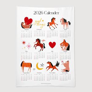 2026 캘린더 인테리어 붉은 말 그림 달력 패브릭 포스터 - 붉은말 한장달력