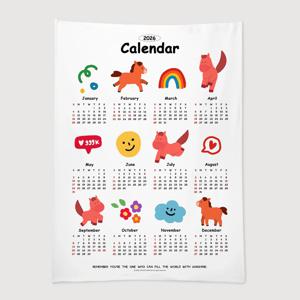 2026 캘린더 인테리어 붉은 말 그림 달력 패브릭 포스터 - 붉은말 일러스트 한장달력