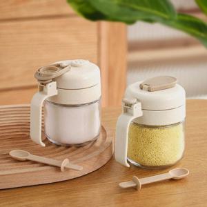 스푼 양념통 세트 3P 실리콘 밀폐 조미료통 유리 파우더 소분용기