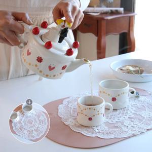 일본 썬아트 웨딩 케이크 도자기 티포트와 컵 세트(차망포함)