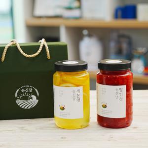 선물박스 수제청 과일청 레몬청+딸기청 600g 800g 에이드 음료 차 답례품 명절 선물