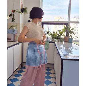 작은체크 허리 앞치마 6color 미니