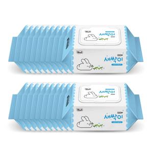 새싹이 물티슈 캡형 100매 20팩 부드러운 플레인원단