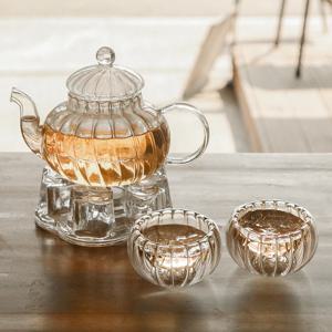 아델라인 내열유리필터 600ml 티포트 찻잔 레드 티워머 세트