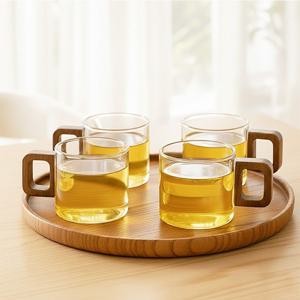 57도씨 우드핸들 내열유리 샷잔 유리컵 150ml 4P