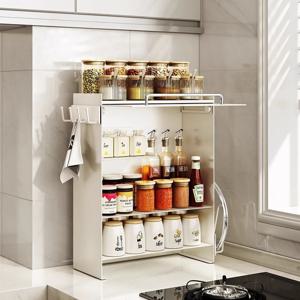 주방수납장 슬림 철제슬라이딩 양념통 조미료 보관 디귿선반 플랩도어