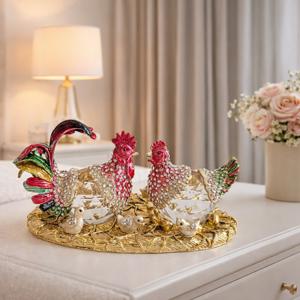 데일리데코 칠보 금술 크리스탈 닭가족 장식소품