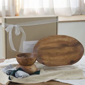 선물포장 아카시아 우드 접시 그릇 요거트볼 오발플레이트 선물세트 A