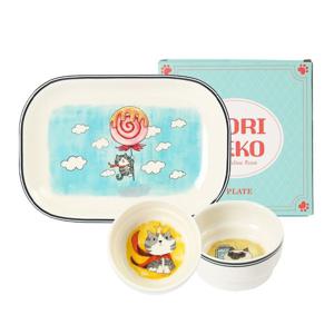 귀여운 팝아트 줄무늬 고양이 직사각접시 소스볼 세트 3P (샌드위치 디쉬)