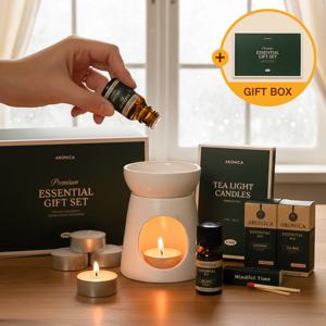 미니접시 오일버너 선물세트(아로마오일2P+티라이트 6P+성냥) 숙면 힐링 인테리어 오브제