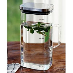 르베르폴리세 퓨어 스텐뚜껑 사각내열유리물병 1600ml 사각물병 (6441)