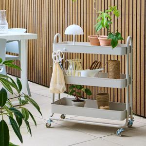 부드러운 핸들링! 재크 와이드 3단 수납 이동식 수납선반 철제 트롤리 (베이지)