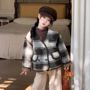 더블 체크 모직 자켓 R16104