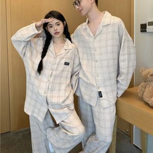 심플 순면 거즈 체크 파자마 홈웨어 커플 잠옷