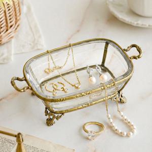 오르세 컬렉션 앤틱 신주 유리 배스 핸들 트레이 인테리어 소품 주얼리 보관함 장식