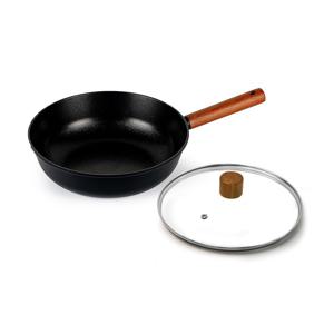 [리퍼] 국내생산 느와르 블랙 IH 인덕션 우드핸들 궁중팬 웍팬 28cm(+유리뚜껑 포함)