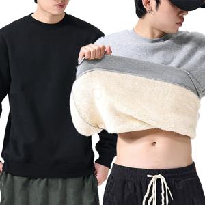 남자 양털 기모맨투맨 티셔츠 루즈핏 겨울 방한 라운드 긴팔티 남성 무지 맨투맨티셔츠
