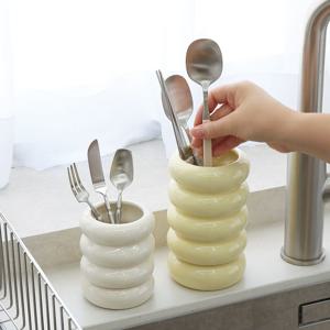 [리퍼]몽글몽글 물빠짐 세라믹 수저통 연필꽂이 브러쉬 정리함 (3color)