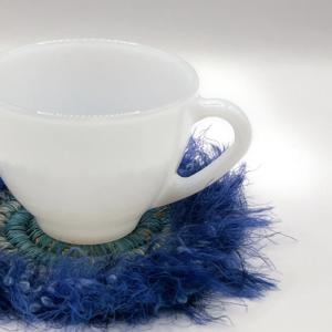 176 프렌치 블루 소프트 퍼 위빙 티코스터 컵받침 홈카페 테이블 무드 포인트