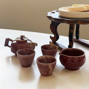국산 전통도자기 핑크진사 3인 다도 다기세트
