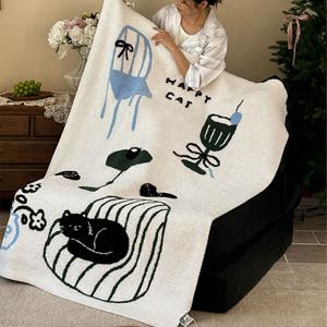 [해외] 북유럽 귀여운 고양이 니트 담요 침대 쇼파 무릎담요 사무실 블랭킷 2size