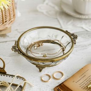오르세 컬렉션 신주 유리 핸들 원형 트레이 앤틱 소품