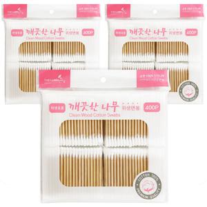 깨끗한나무 위생면봉400P (x3개)순면나무 양방향 리필