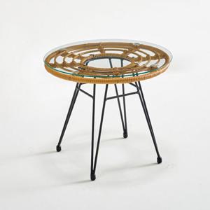 카페 야외 녹슴방지 소형 강화유리 라탄 라운드 테이블 탁자 아웃도어 가구