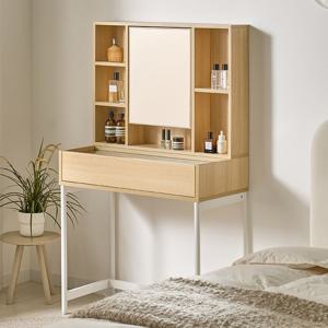 포레나 콘솔 입식 유리선반 수납형 화장대-내추럴오크