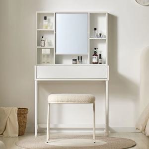 포레나 콘솔 입식 유리선반 수납형 화장대-크림화이트