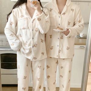 커플 아기곰 극세사 수면 잠옷 세트 1color