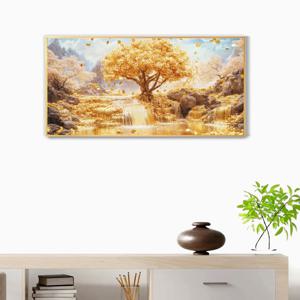 2M05w폭포와 황금돈나무 물풍경-캔버스메탈프레임액자/ 재물운 돈벼락 풍수화 개업선물