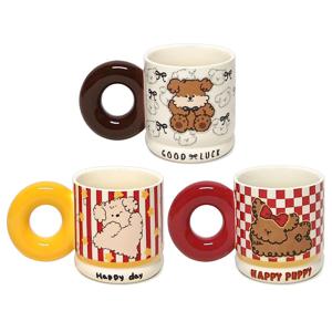 러브앤아트 도너츠머그 (3종세트) 500ml 링손잡이 도자기 머그 레트로 카페머그