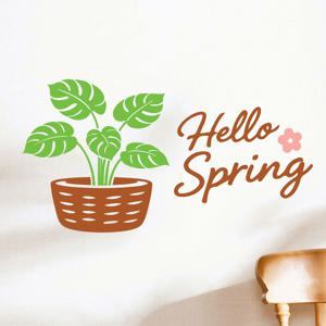 hello spring 안녕봄 몬스테라화분 일러스트 인테리어 스티커