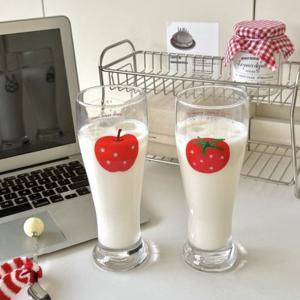 후르츠 글라스 주스컵 2종 사과 토마토 물컵 카페컵 홈카페 카페 주스잔 유리컵