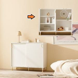 모던화이트 손잡이 다리 선택가능 거실슬라이드도어수납장 1200