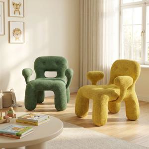 럭키 몬스터 체어 니트 패브릭 암체어 거실 인테리어 포인트 그린 옐로우