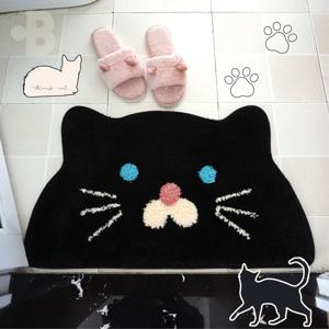 블랙 고양이 발매트 빨아쓰는 워셔블 러그 욕실 화장실 주방 발 매트 현관 논슬립