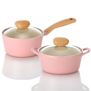 레트로 IH 인덕션냄비 2종 냄비세트 (핑크)