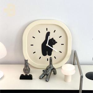 귀여운 까만 고양이 무소음 벽걸이 시계 거실 이사 집들이선물 무타공 인테리어 감성 소품