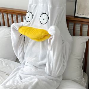 오리 로브 신발 세트 극세사 홈파티 동물 코스튬 수면 긴팔 홈웨어 잠옷 여성 기모 파자마