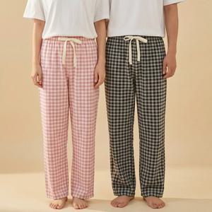 부드러운 촉감 양면 기모 체크 남성 여성 파자마 홈웨어 잠옷바지 P-9006