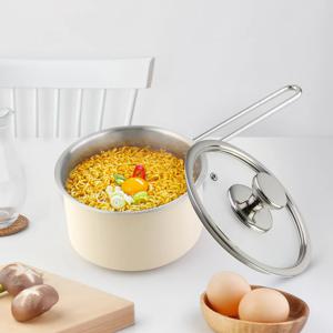 인덕션 세라믹 화이트 스텐 편수냄비 16cm / 이유식 라면 냄비