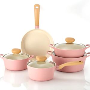 레트로 IH 인덕션냄비 5종 냄비세트+후라이팬 (핑크)