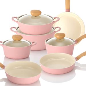 레트로 IH 인덕션냄비 7종 냄비세트+후라이팬 (핑크)