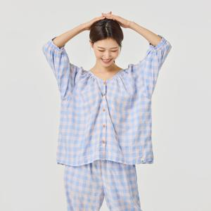 여 자주롭다 코튼 레이온 브이넥 7부 파자마 셔츠