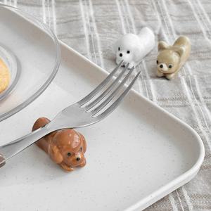 3colors 레이멍 강아지 도기 수저  받침 젓가락 받침대