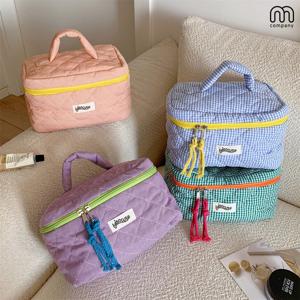 체크 휴대용 메이크업 화장품 파우치 손가방 여행용 대용량 수납 보관 정리 / 4colors