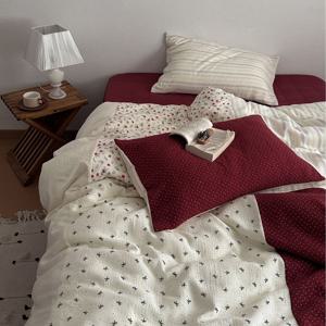 플라워 믹스패치 레드 면100 침구 이불 커버 세트